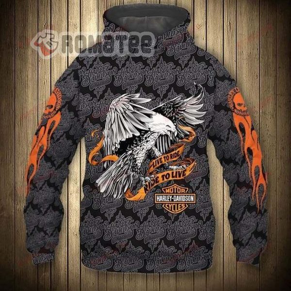 Harley-Davidson Live To Ride Ride To Live Eagle Flap Harley-Davidson 3D All Over Print Hoodie