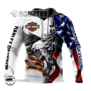Harley Davidson Motorcycles Eagle Shoe Lacing Styles Live To Ride Ride To Live American Flag 3D All Over Print Hoodie