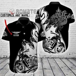 Harley-Davidson Motorcycles Flaming Customize Name 3D All Over Print Hawaiian Shirt