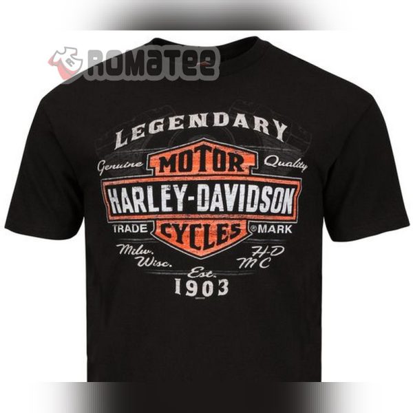 Harley Davidson Motorcycles Legendary Est.1903  2D Black T-Shirt