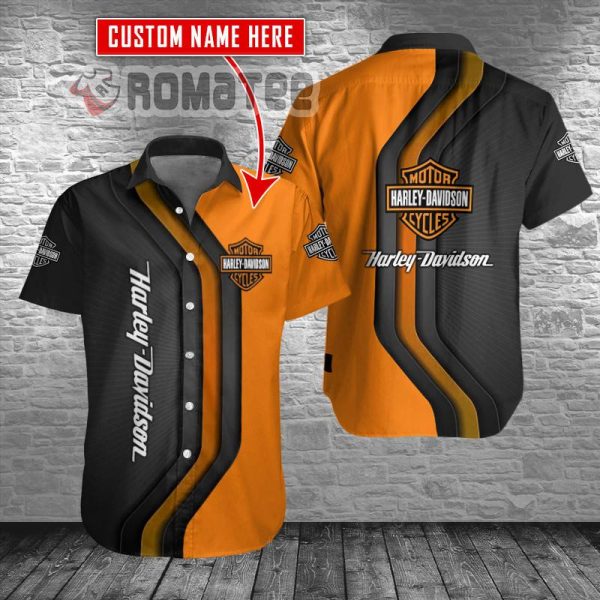 Harley-Davidson Motorcycles Titan Armor Style Diagonal Lines Custom Name 3D All Over Print Hawaiian Shirt