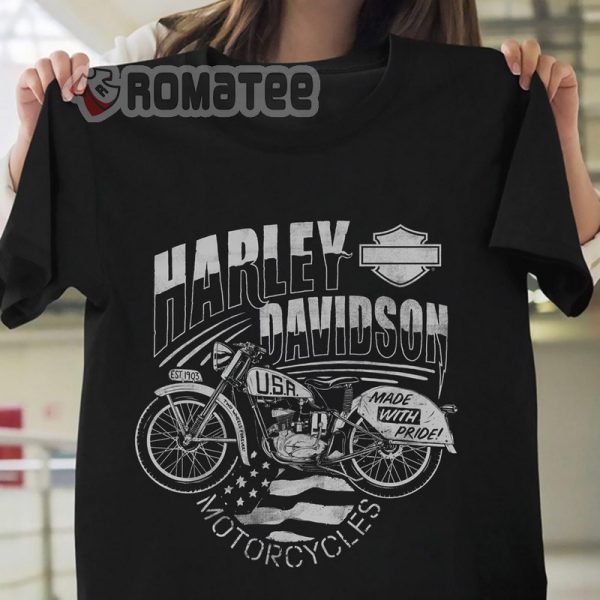 Harley Davidson Motorcycles USA  Made with Pride Est 1903 American Flag 2D T-Shirt