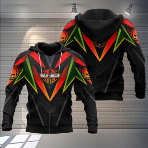 Harley Davidson Skull Motorcycles Harley Davidson Willie G Skull Mix Neon Color 3D All Over Print Zip Hoodie