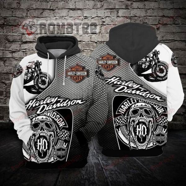 Harley Davidson Stylized Handwriting Death Skull HD Pilot Glasses Armor 3D All Over Print Hoodie