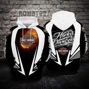 Harley Davidson Stylized Handwriting Flaming Motorcycles White Hat 3d All Over Print Hoodie