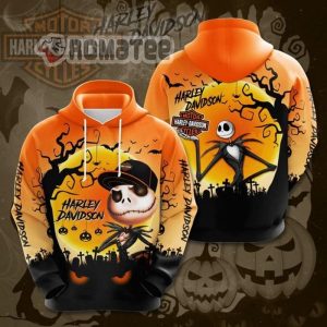 Jack Skellington Nightmare Pumpkin Graveyard Bats Halloween Harley Davidson 3d All Over Print Hoodie
