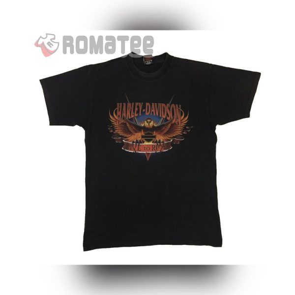 Live To Ride Harley Davidson Eagle Vintage Ribbon Harley Davidson 2D T-Shirt