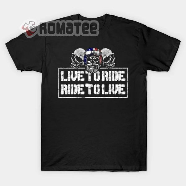Live To Ride Ride To Live Harley-Davidson Triple Skull American Flag 2D T-Shirt