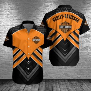 Motorcycles Armor Harley Davidson Triple Diagonal Stripes With Honey Pattern 3D All Over Print Hawaiian Shirt