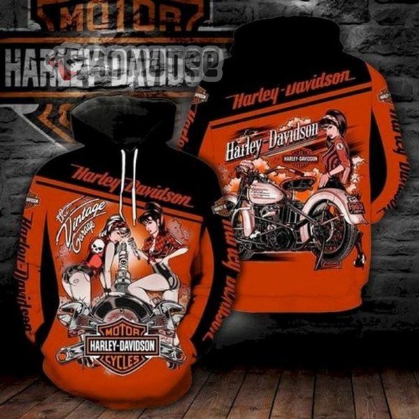 Motorcycles Girl Vintage Harley Davidson Motorcycles Diagonal Line Divide 3D All Over Print HooB