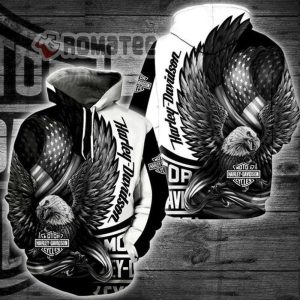 Angry Eagle Harley Davidson Catching American Flag 3D All Over Print Non-color Hoodie