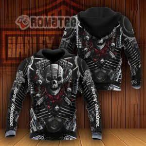 Angry Mad Skull Harley Davidson Motorcycles Engine Rose Willie G Skull 3D All Over Print Hoodie