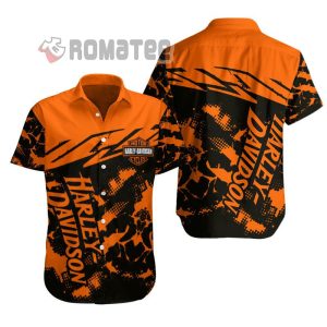 Black Orange Pattern Old 3D All Over Print Harley Davidson Hawaiian Shirt