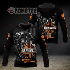 Death Skeleton Hold Scythe And Harley Davidson Logo Willie G Skull 3D All Over Print Hoodie