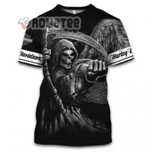 Death With Wings Scythe Hold Harley Davidson Logo Dark Night 2D T Shirt