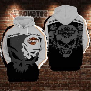 Fang Triple Skull Rose Harley Davidson Black White 3D All Over Print Hoodie