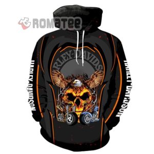 Flaming Skull Eagle Harley Davidson Motorcycles Center 3D All Over Print Hoodie