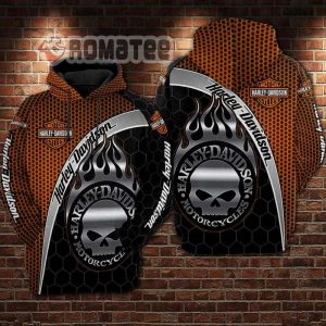 Flaming Willie G Skull Iron Honey Pattern Harley Davidson Motorcycles 3D All Over Print Hoodie
