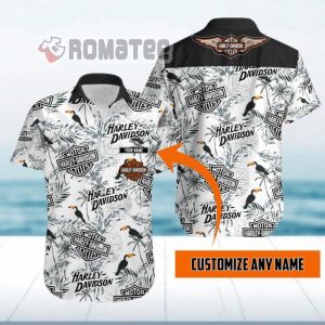 Flamingo Summner Beach Harley Davidson Eage Wings Custommize Name 3D All Over Print Hawaiian Shirt