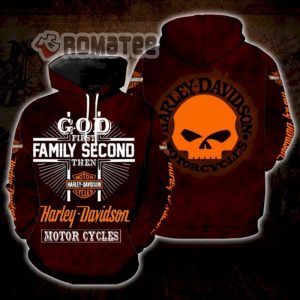 God First Family Second Then Cross Harley Davidson Motorcycles Willie G Skull Brown 3D All Over Print Hoodie