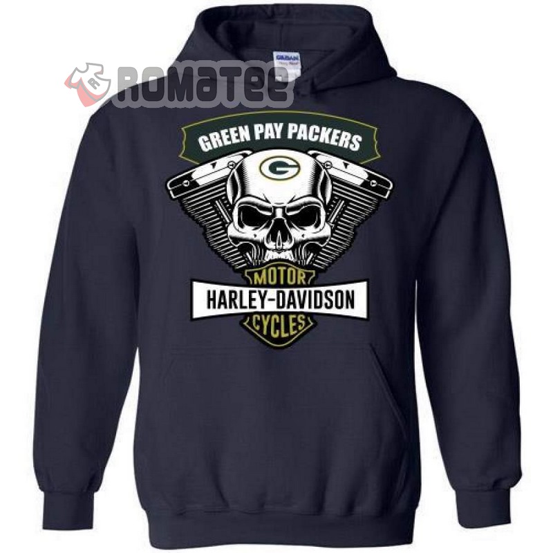 Green Bay Packers Harley Davidson Skull Motorcycles Engine Hoodie