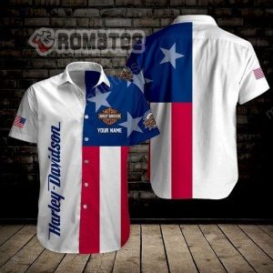 Harley Davidson American Flag Printed Custom Name 3D All Over Print Hawaiian Shirt