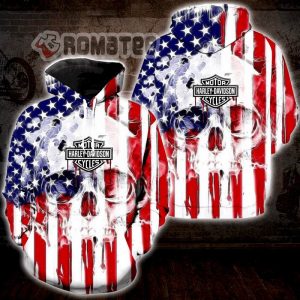 Harley Davidson American Flag Skull Melting In 3D All Over Print Hoodie