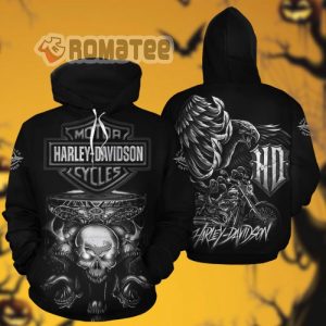 Harley Davidson Angry Eagle Triple Devil Skull Motorcycles HD  3D All Over Print Non-color Hoodie