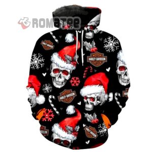 Harley Davidson Christmas Skull With Things On Christmas Pattern 3D All Over Print Hoodie