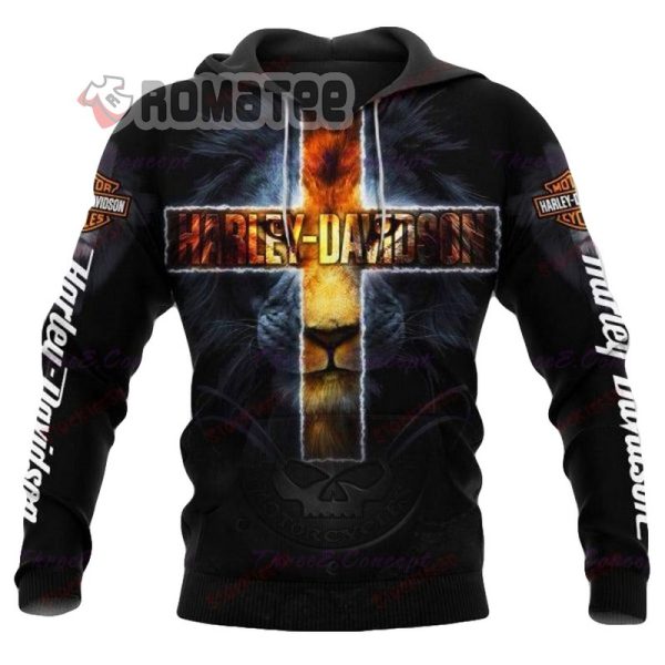 Harley Davidson Cross Lion King Hoodie 3D All Over Print