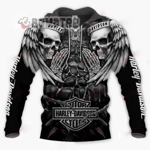 Harley Davidson Double Death Skull Praying Hoodie The Rock Fountain Hoodie 3D All Over Print