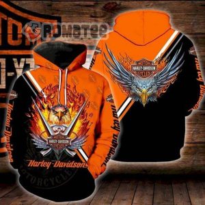 Harley Davidson Flaming Eagle Head Logo Center Belt Style 3D All Over Print Hoodie