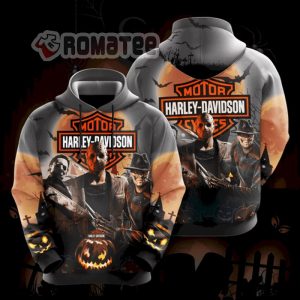 Harley Davidson Halloween Nightmare Pumpkin And Bats With Ghost 3D All Over Print Hoodie