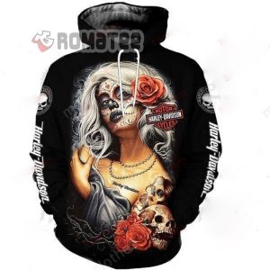 Harley Davidson Hoodie The Girl Tattoo Skull Rose Willie G 3D All Over Print Hoodie