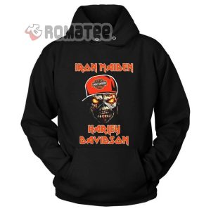 Harley Davidson Iron Maiden Flaming Eyes Skull With Hat 2D Hoodie Black