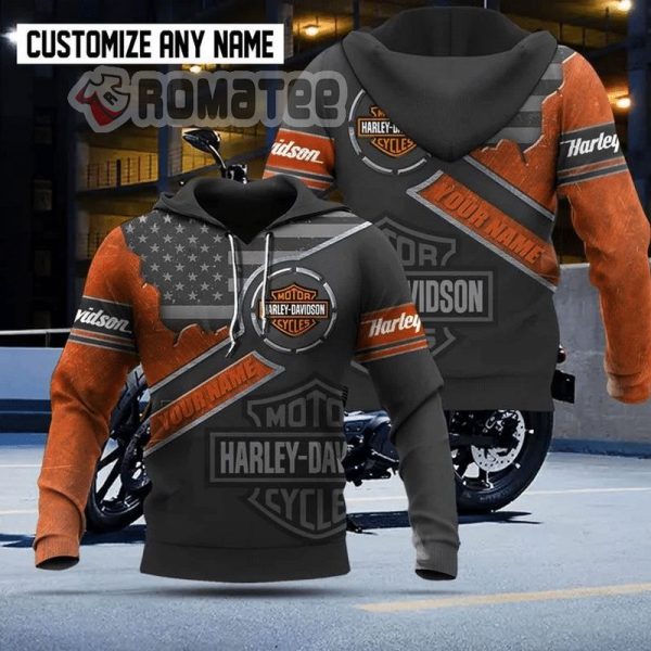 Harley Davidson Motorcycles American Flag Cracked Hole 3D Hoodie All Over Print Custom Name