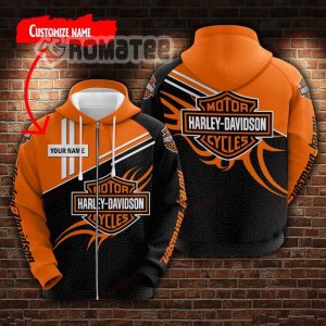 Harley Davidson Motorcycles Flame 3D Hoodie All Over Print Custom Name Black Orange