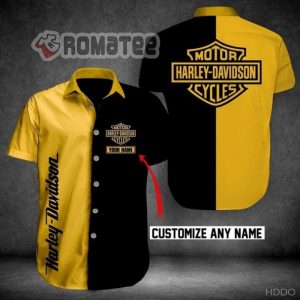 Harley Davidson Motorcycles Hawaiian Shirt Black Yellow Custommize Name 3D All Over Print