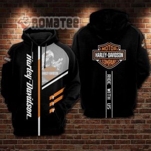 Harley Davidson Ride With Us Eagle Motorcycles Diagonal Stripes Motor Company Hoodie 3D All Over Print