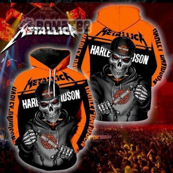 Harley Davidson Skull Boys Wear Hoodie Hold Chain Metallica Harley Davidson 3D All Over Print Hoodie