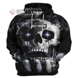 Harley Davidson Skull Hand Hold Skull Spark Star Eyes Harley Davidson 3D All Over Print Hoodie