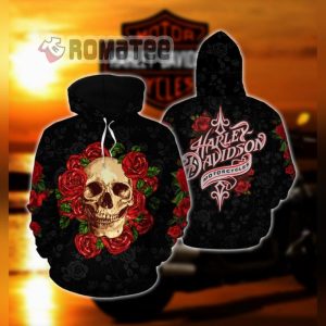 Harley Davidson Skull Roses Woman 3D All Over Print Hoodie