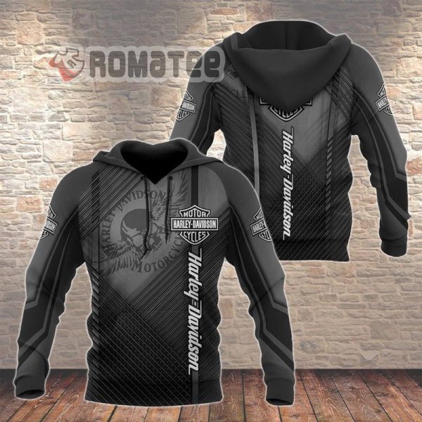 Harley Davidson Skull Wings Diagonal Stripes Pattern Grey 3D All Over Print Hoodie