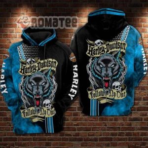 Harley Davidson Skull Wolf Follow No One Navy 3D All Over Print Hoodie