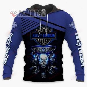 Harley Davidson The Venom Skull 3D All Over Print Blue Hoodie