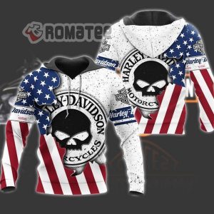 Harley Davidson Willie G Skull And American Flag In Other Layer Style 3D All Over Print Hoodie