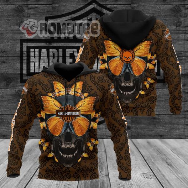 Harley Davidson Willie G Skull Logo Butterfly Pattern Death Skull 3D All Over Print Hoodie