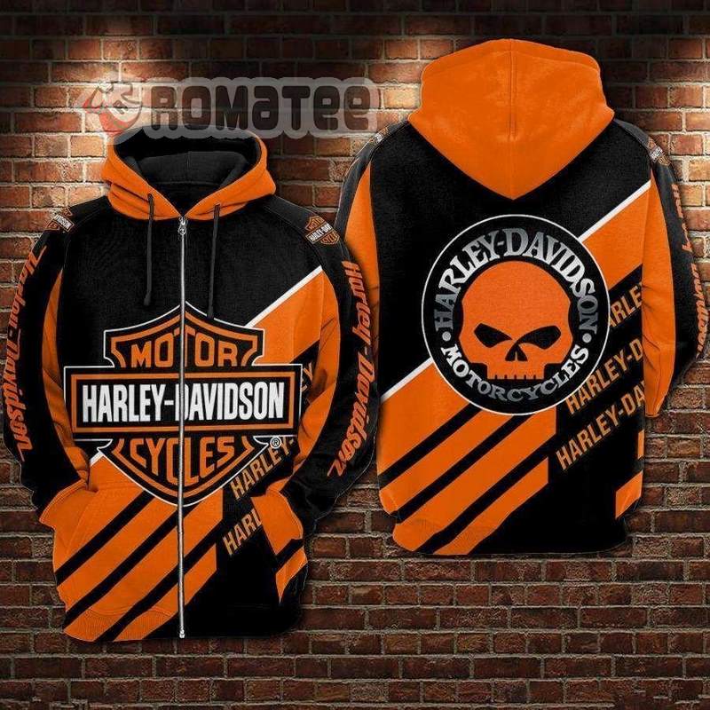 Harley Davidson Willie G Skull Logo Center Diagonal Stripes 3D All Over Print Hoodie Zip