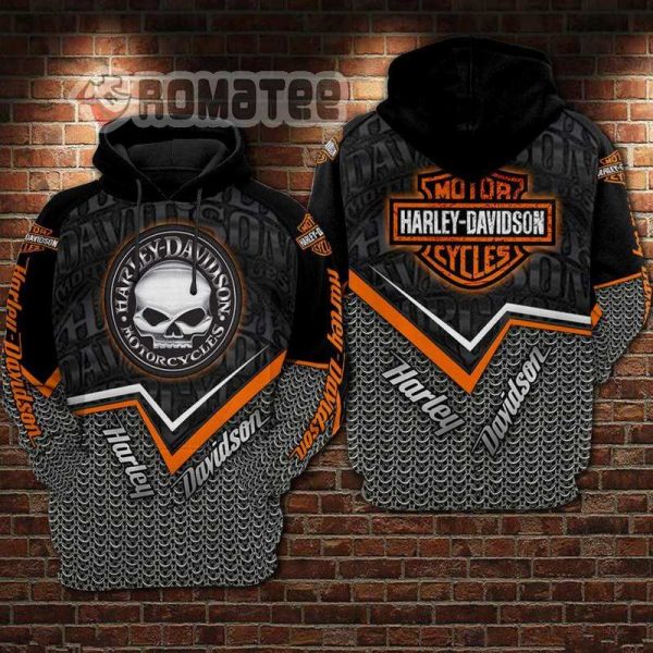 Harley Davidson Willie G Skull Logo Scales Of Armor Iron Pattern 3D All Over Print Hoodie