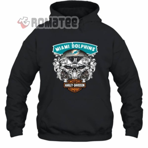 Miami Dolphins Skull Soocer Team Harley Davidson 2D Hoodie Black